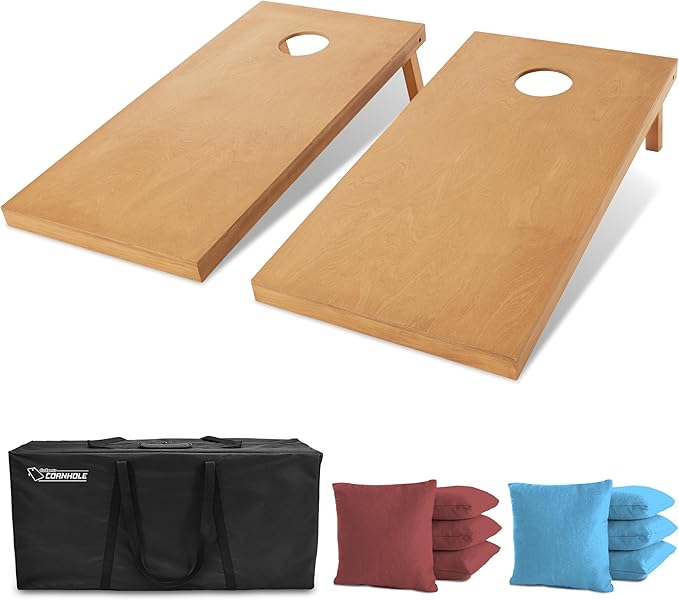 GoSports 4 ft x 2 ft Regulation Size Wooden Cornhole Boards Set with Light Brown Finish - Includes Carrying Case (Choose Your Colors)