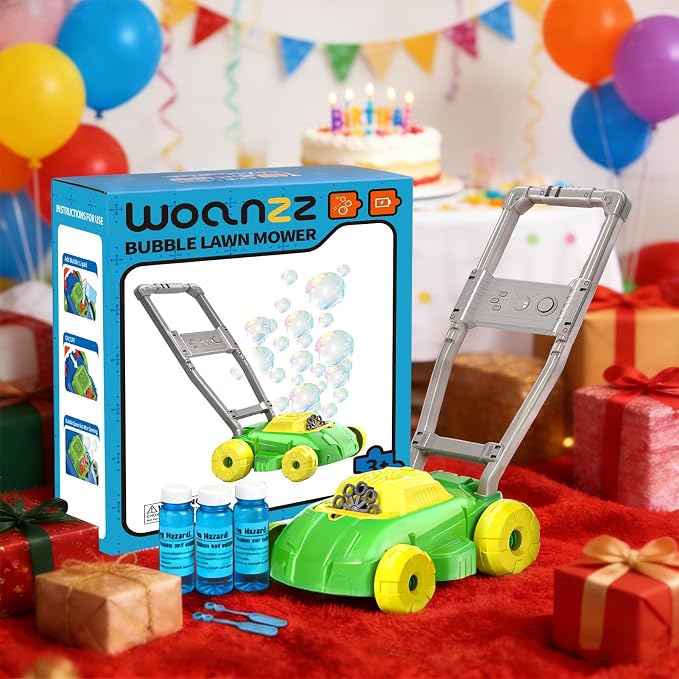Bubble Lawn Mower Maker Machine with Music, Spill-Proof Design for Kids, 5000+ Colorful Bubbles Per Minute for Indoor Outdoor Play, Perfect Gardening Toy Gift for Kids Ages 3-6,Yellow Green