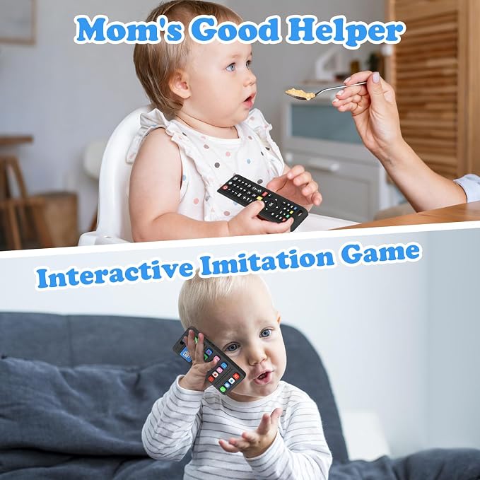 Baby Teether Toy Play Phone and TV Remote Control Shape Teething Toys for Babies 3-24 Months, Chew Toys for Infants Teething Relief, Freezer BPA Free