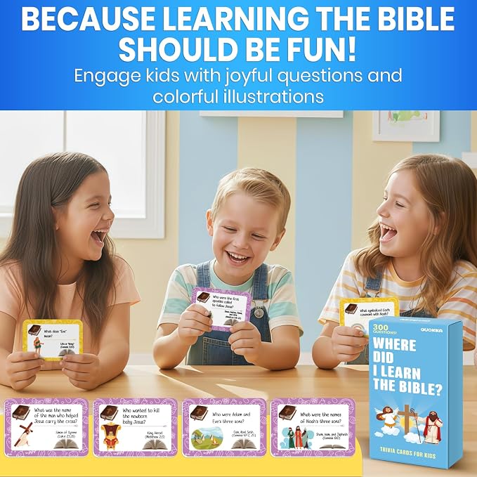 QUOKKA 300 Engaging Bible Trivia Card Questions – Fun Bible Games for Kids and Families to Learn About Scripture – Christian Games for Sunday School, Homeschool, and Family Bible Study
