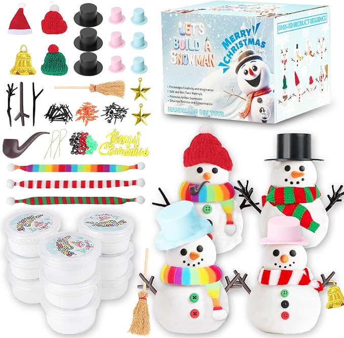 12Pack Build a Snowman Kit - Christmas Crafts for Kids,Air Dry Clay Snowman Crafts for Kids,Modeling Clay Snowman DIY Kit,Christmas Crafts Xmas Holiday Party Decor Gift,for Age 3+