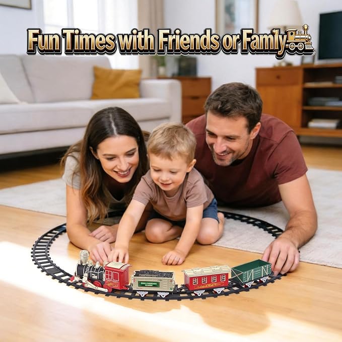 Classic Electric Train Set for Toddlers 3-8 – Battery Operated Push-Button Train with Lights & Sounds, No Remote, Ready-to-Play Locomotive + Snap Tracks