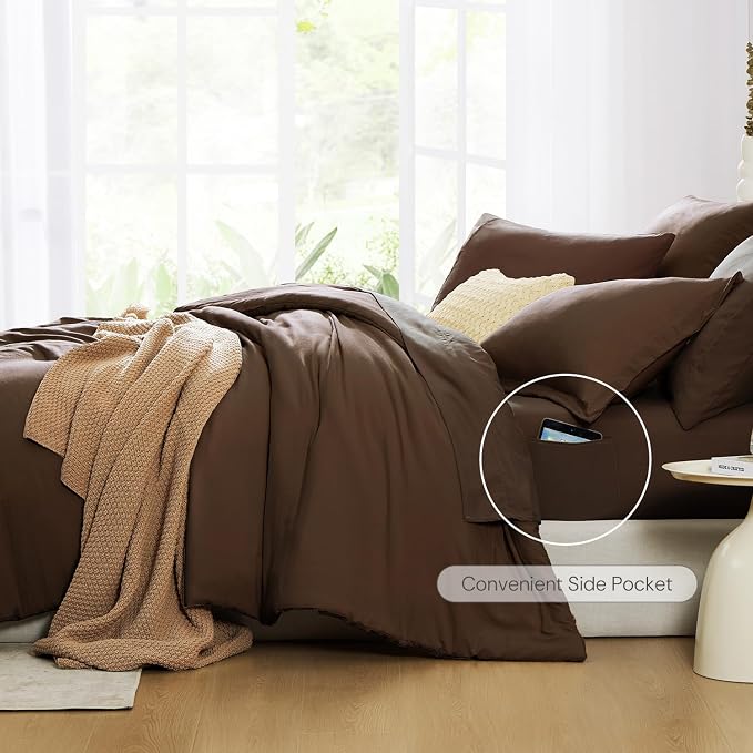 WRENSONGE Full Size Comforter Sets, 7 Pieces Chocolate Brown Bed in a Bag with Fitted Sheet, Flat Sheet, 2 Pillow Shams, 2 Pillowcases, Warm Bedding Sets for All Season