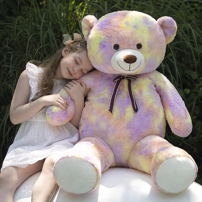 Tezituor Valentine Big Teddy Bear,52'' Giant Stuffed Animal,Large Soft Bear Plush Toy,Plushie for Warmth & Comfort for Girlfriend Girls Boys Girlfriend for Christmas, Birthday,Rainbow Yellow