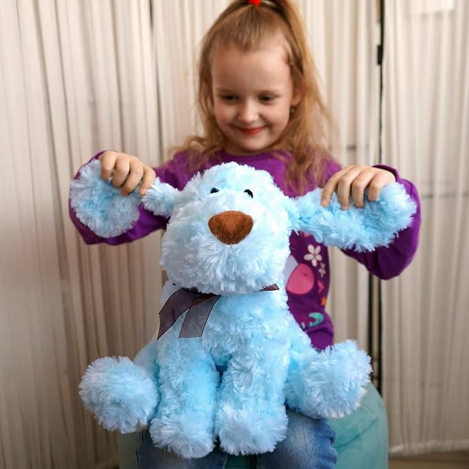 WEIGEDU Blue Goldendoodle Furry Poodle Puppy Dog Blue Stuffed Animal Plush Toys for Kids Boys Girls Birthday Bedtime Xmas Gift, 11.8 inches