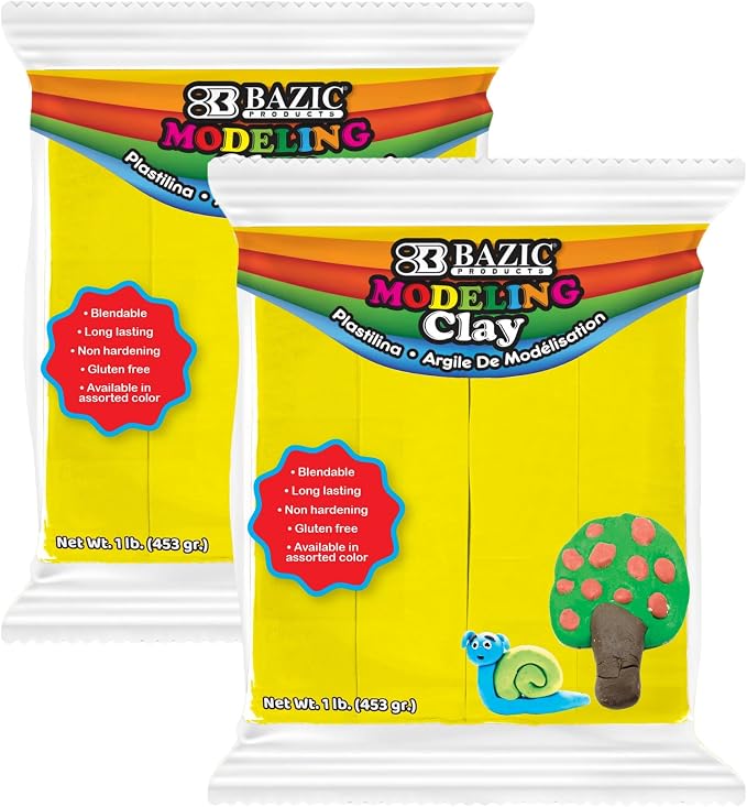 BAZIC Products Yellow Modeling Clay, 1 lb, Non-Hardening, for Sculpting Art Crafts, Reusable, 2 Pack
