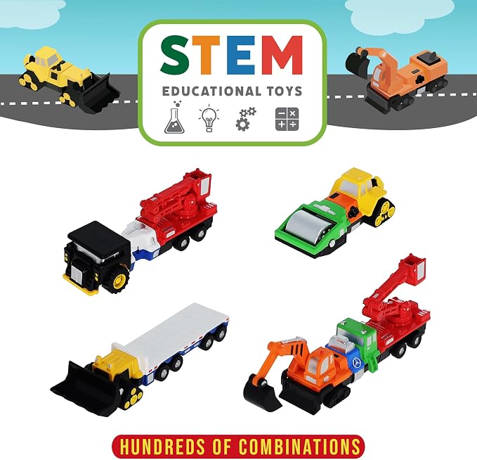 Popular Playthings Magnetic Vehicles for Toddlers 1-3, Mini Mix or Match Car Toys, Set of 7 Gift for Kids - Construction Trucks