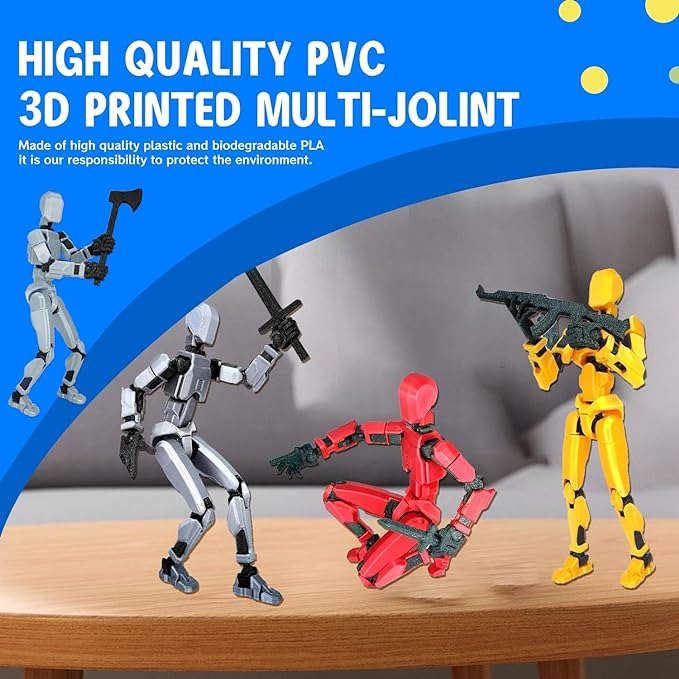 MerryXD T13 3D Action Figure,Assembly Completed Dummy Nova Titan Lucky 13 Action Figure 3D Printed Multi-Jointed Movable Toy Grow in The Dark Yellow