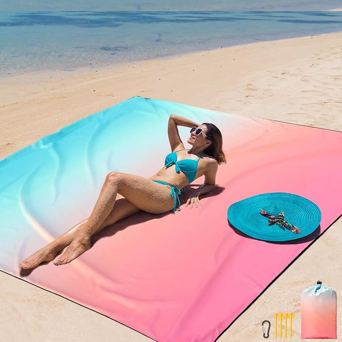 AISPARKY Beach Blanket Waterproof Sandproof Extra Large, Oversized Beach Mat, Quick Drying&Compact&Lightweight, Picnic Blankets Vacation Essentials for Outdoor Beach Camping (79" X 108" (6 Person))