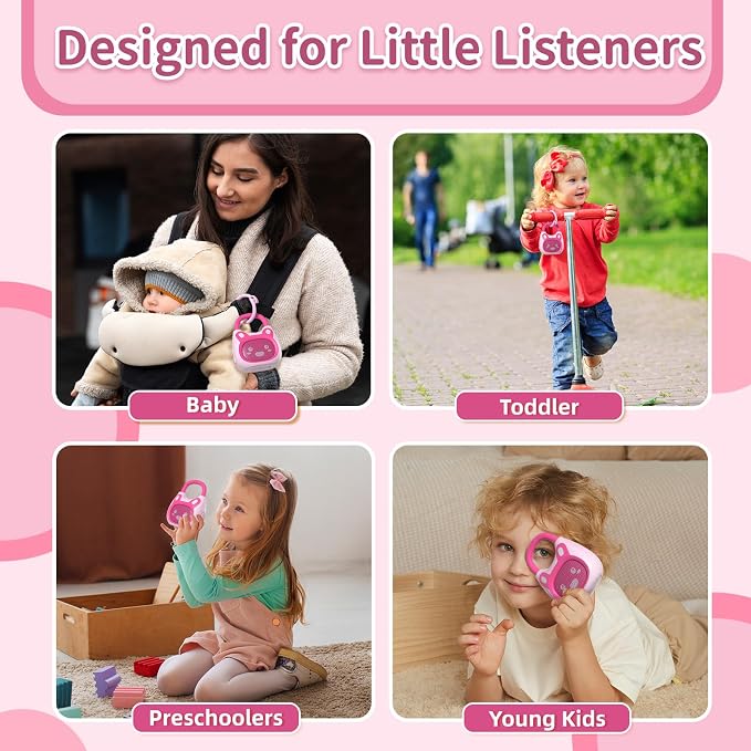 alilo Pocket Bunny Portable Kids Music Player, Musical Toys for Toddlers, Preloaded 120+ Stories/Music/Lullabies/White Noise, Toddler Gift for Girls (with Strap and Ring)
