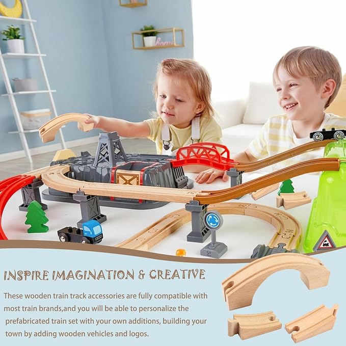 1 Pack Wood Train Track Expansion Wooden Train Track Accessories Bridge Connectors Compatible with Most Major Toy Railway Railroads for Birthday Christmas