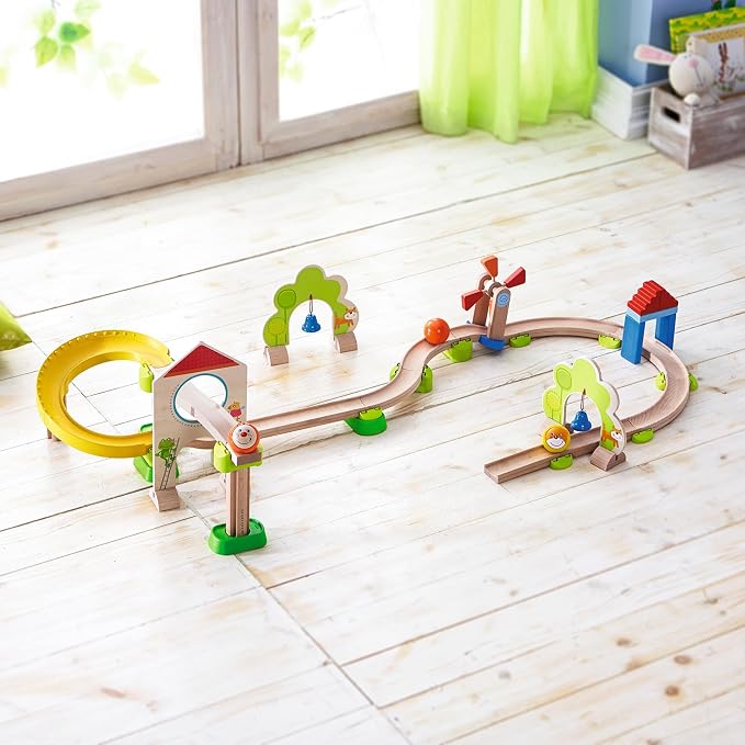 HABA Marble Run Kullerbu Windmill Playset, STEM Toy Building Set for 2-6 Year Olds, Montessori Toys Marble Maze, 25 Piece Ball Track
