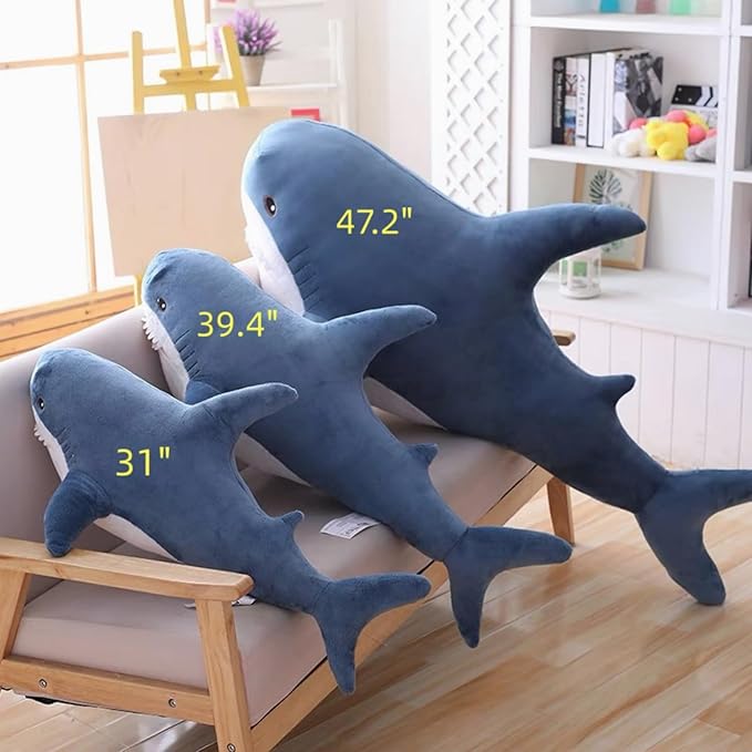 Ryttir 47.2 Inch XXL Giant Shark Stuffed Animals,Chubbier Shark Pillow Soft Shark Plush Shark Body Pillow Stuffed Shark Décor, Perfect Chrismas Stress Relief Gift for Kids Women