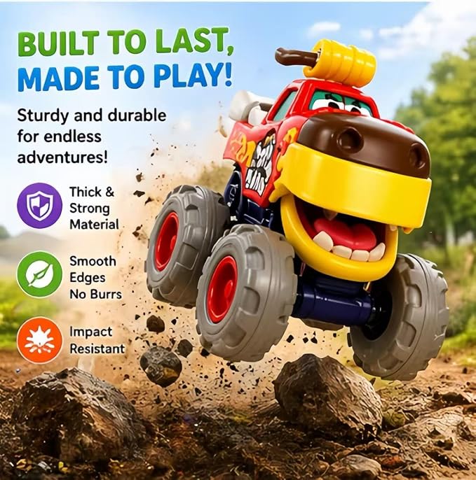 MOONTOY Toy Cars for Toddlers 1-3, 3 Pack Monster Truck Toys for 1 2 3 Year Old Boy Gifts, Baby Animal Play Vehicle Push Pull Back Truck for 12-18 Months 2-4 0-2 1-2 One Year Old Boy 1st Birthday Gift