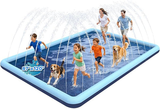 120"x 87" Splash Pad for Dogs, Non-Slip, Rantangle Splash Pad for Kids Ages 4-8,Extar-Large Splash Pads for Toddlers 1-3, Dog Sprinkler Shallow Pool, Outdoor Water Toys for Backyard, Teal