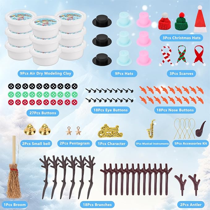 Stocking Stuffers for Kids Teen Boys Girls - 9 Pack Build Snowman Kit Christmas Crafts Gifts for Kids Creative Air Dry Modeling Clay Xmas Gift Birthday Gifts