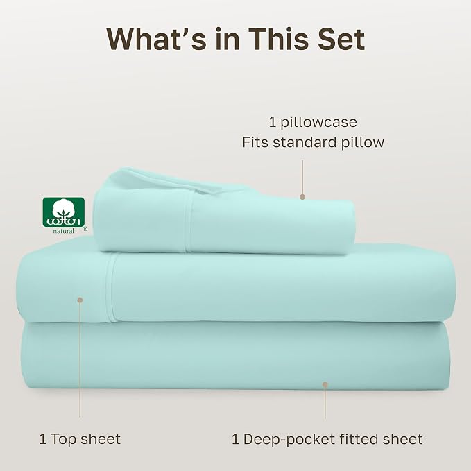 California Design Den Soft 100% Cotton Bed Sheets Twin XL Set, 400 Thread Count Good Housekeeping Award Winner, Smooth Sateen Finish, Cozy and Durable Twin XL Bedding Set - Seafoam
