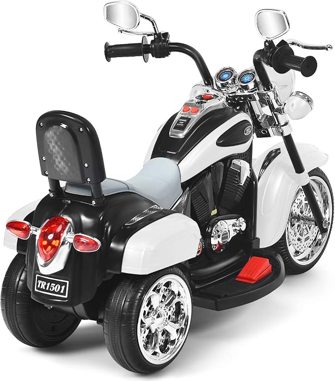 Costzon Kids Motorcycle, 6V Battery Powered Ride on Chopper Motorcycle w/Horn, Headlight, 3-Wheel Stable Ride on Toys, Electric Toddler Motorcycle for Kids, Gift for Boys Girls (White)