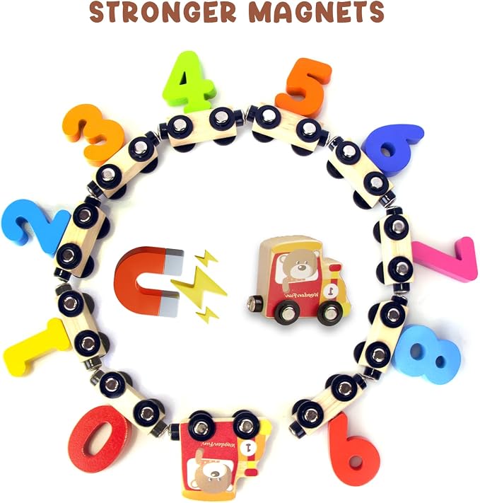 WOODENFUN Number Train Set for 1 2 3 Year Olds, Educational Toy Cars for Toddlers, Montessori Learning Toys for Boys and Girls