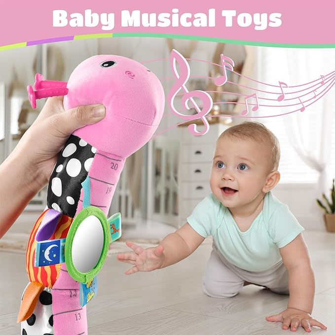 AWOTOY Baby Toys 6-12 Months Music Caterpillar Infant Toys Stuffed Animals 0-3-6 Months Teething Tummy Time Sensory Toys with Mirror Rattle&Pull String Boys Girls Shower Birthday Gifts