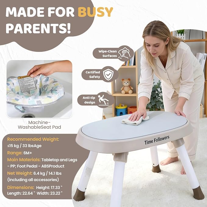 Time Followers® 6-in-1 Baby Activity Center | 4 Stage Montessori-Inspired Toys | Grow Stationary Standing Toddler Table | Jumpers & Bouncers | Must Have for Boy & Girl 6, 12, 24+ Month Old (Beige)