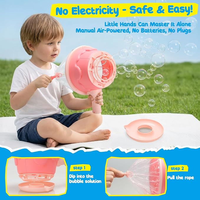 Dolanus Air Cannon Bubble Machine Gun Wand Toy, Giant Bubbles Maker Blaster Blower, Toys for Age 3 4 5 6 8 Year Old Kids Toddlers, Outdoor Fun Activities Games Summer Toys, Birthday Gift (Pink)