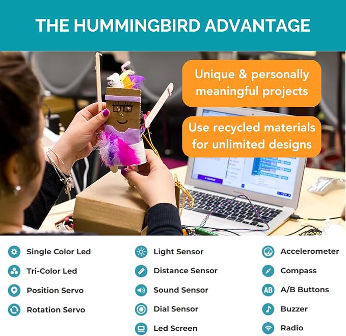 BirdBrain Technologies Hummingbird Robotics Starter Flock | Create unlimited robot designs, Teach coding and engineering with educational student lessons, Powered by micro:bit