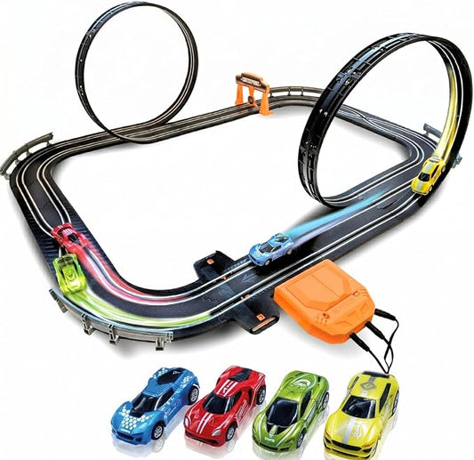 Slot Car Race Track Sets, Race Tracks for Kids Ages 4-8 | 1:64 Scale Cars, Race Car with 4 High Speed Cars, Electric Slot Car Race Track Sets, Remote Control Car