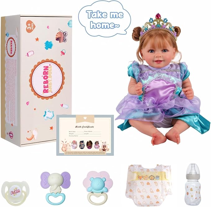 BABESIDE Lifelike Reborn Baby Dolls Dara - 18 Inch Realistic-Newborn Baby Doll Brown Hair Girl Handmade Real Life Dolls with Clothes and Toy Accessories Gift for Kids Age 3+