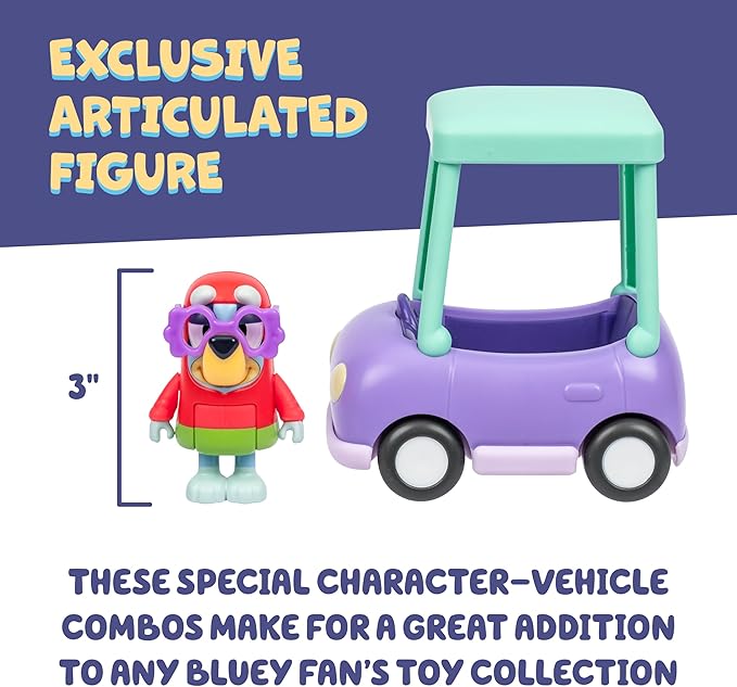 Bluey Basic Granny Toddler Toy Car, 3” Articulated Janet Kids Toy, Immersive Car Toys for Toddlers of Ages 3+
