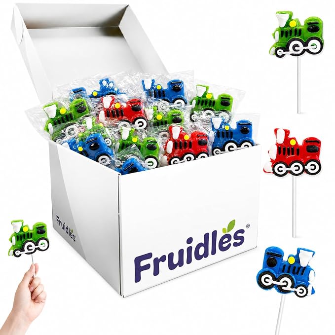 Fruidles Party Fun Train Lollipops Variety 12 Pack Mixed Fruit Flavor Party Suckers Perfect Train Party Favors For Your Train Birthday Party (288-Pack)