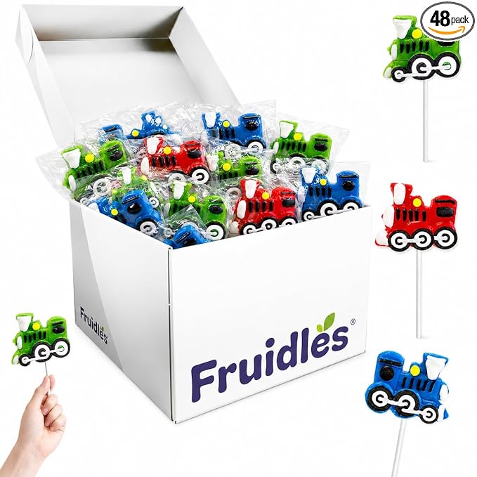 48-Count Train Lollipops Variety Mixed Fruit Flavor Party Suckers Perfect Train Party Favors For Your Train Birthday Party (48-Pack)
