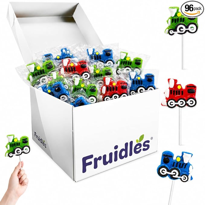 96-Count Train Lollipops Variety Mixed Fruit Flavor Party Suckers Perfect Train Party Favors For Your Train Birthday Party (96-Pack)