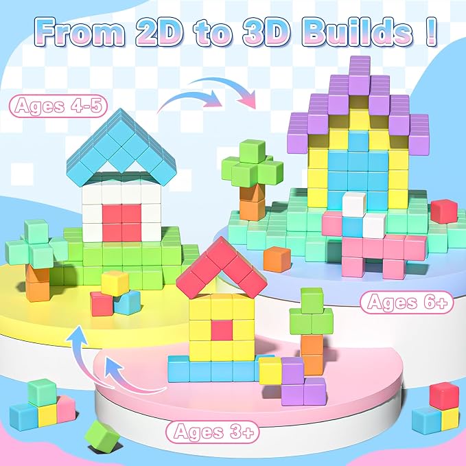 Apluses Magnetic Blocks Building Toys for 3+ Year Old Boys Girls | 1 inch, PP Plastic, Candy colors, 81pcs