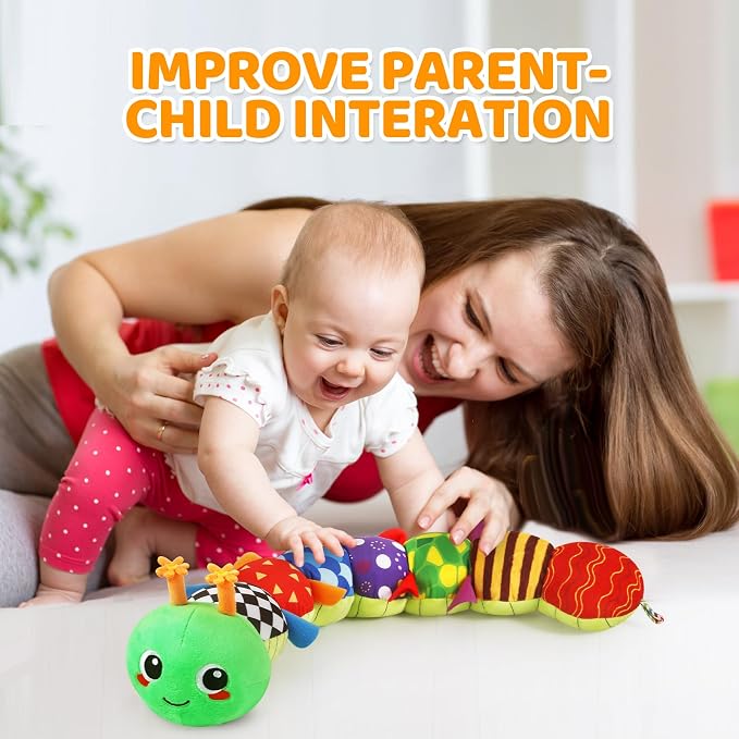 KMUYSL Baby Sensory Caterpillar Toys for 0-6 6-12 Months, Soft Plush Activity Toy with Crinkle, Rattle & Gentle Music, Tummy Time Toy for Infant Newborn, Early Development Toy Shower Gifts for Baby