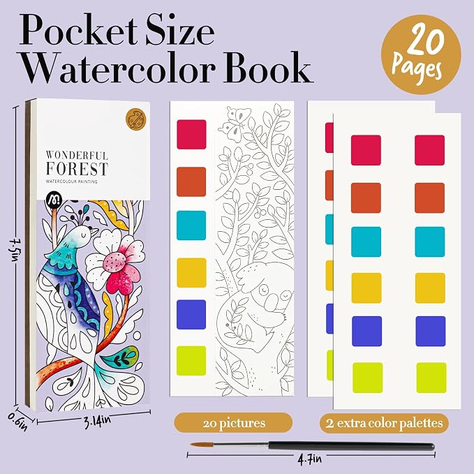 JCREN Watercolor Painting Books, Pocket Watercolor Painting Coloring Kit, Paint with Water Bookmarks Travel Activity Party Favors for Kids Toddlers Gifts for Boys and Girls