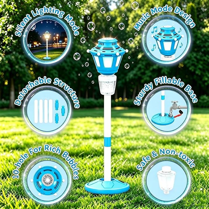 Bubble Machine for Kids Toddlers - Rechargeable Automatic Bubble Machine with Lights & Music, Bubble Blower with Adjustable Stand up to 47 Inch for Backyard Games, Birthday Party, Outdoor Play