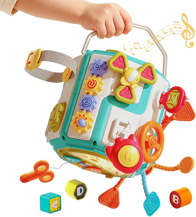 ZIYOSTAR 20-in-1 Busy Board Activity Cube, Educational Sensory Learning Toy for 1 2 3 Year Old Toddlers, Developmental Fine Motor Skills, Shape Sorter & Music Toys Gift for Boys Girls 1-3 Years Old
