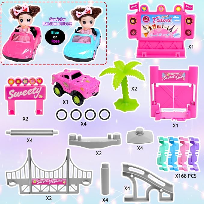 Car Toys for Girl 4-6,201 PCS Race Car Track for Kids Ages 3-5 Monster Truck 2+ Year Old Birthday Gift,Toddler Cars Toy for 3+ Year Old Girl