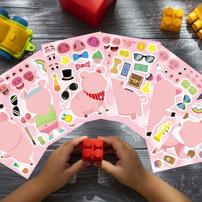 24PCS Pig Stickers for Kids Toddlers, Make-a-face Stickers, Make You Own Kawaii Pink Piggy Stickers Cute Animal Stickers for Brithday Party Favor Supplies Gifts, Teacher Classroom Reward