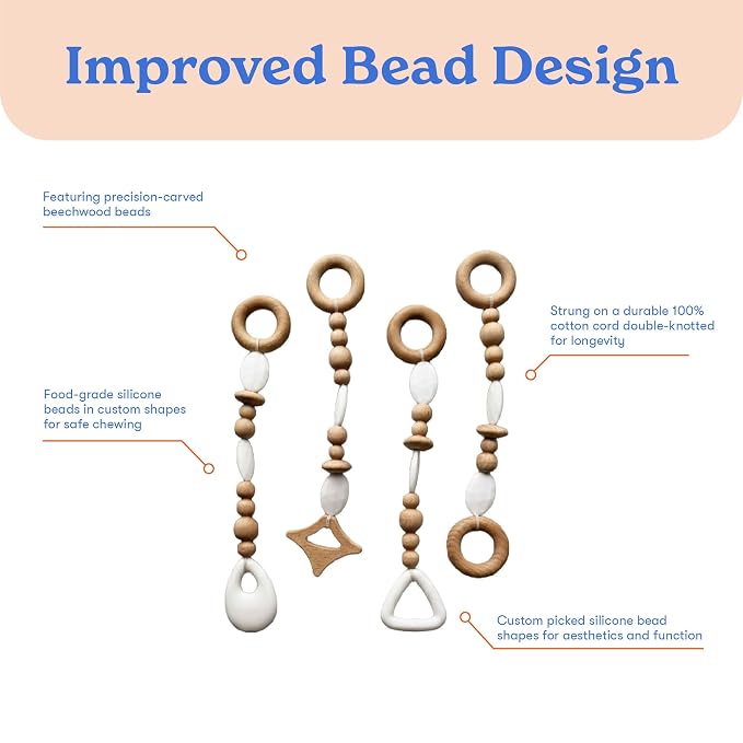 Poppyseed Play Wooden Baby Play Gym | Montessori-Inspired Activity Center with 4 Hanging Toys | Natural Wood & Silicone | Ideal for Tummy Time, Sensory Play & Motor Skill Growth | 0-12 Months