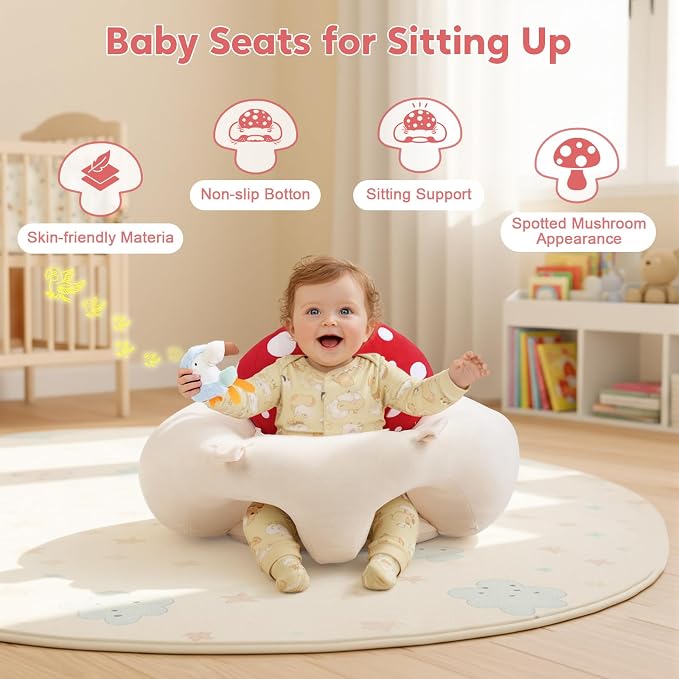 suihuooo 3-in-1 Baby Play Mat & Baby Seats for Infants for Sitting Up, Tummy Time Gym Activity Mat with 5 Detachable Toys, for Babies 0-6-12-18 Months, Newborn Babies Shower Gifts(Red)
