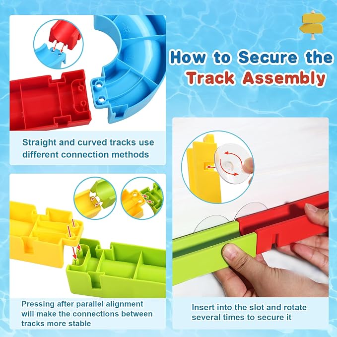 Fajiabao Toddler Bath Toys for Kids Ages 4-8 3-5 Educational Bath Toys with Spinner & Marble Run Water Track Slide Set Shower & Bathtub Toys for Kids Ages 4-8 7 6 Creative STEM Gift for Boys Girls