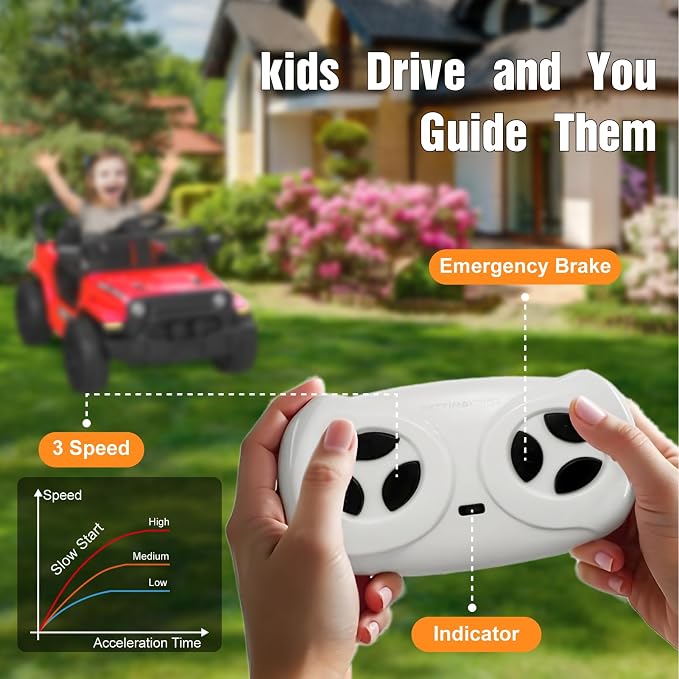 12V Ride on Car with Parent Remote Control, Toddler Electric Car with Spring Suspension, LED Lights & Music Player - Safe Battery Toy for Kids, Christmas & Birthday Gift, Red
