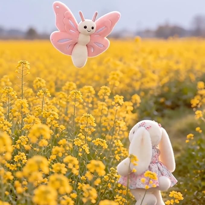 Apricot Lamb Pink Butterfly Plush Stuffed Animals for Kids, Soft Cute Plush Toys for Baby Girl and Boy, Fluffy Pink Butterfly Pink