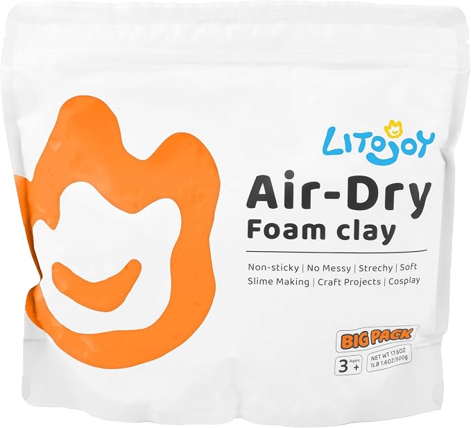 Orange Air Dry Foam Clay - Modeling, Soft, Light Weight for School Supply, Art Projects, Deco Flower Mirror, Cosplay Props, Halloween Pumpkin, Slime Supplies- 1.1 Lbs / 500 Grams (Orange)
