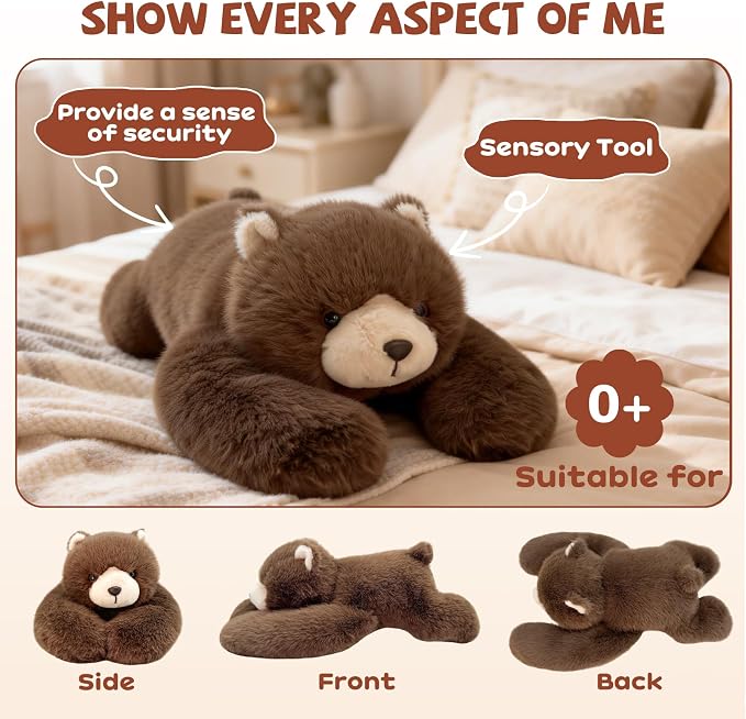 Medium Stuffed Brown Bear Plush 16.7 Inch 0.93 Lb | Weighted Arm, Huggable Bear Stuffed Animal, Super Soft Plushies, Cute Stuffy, Room Decor, Birthday Gift for Kids Girls