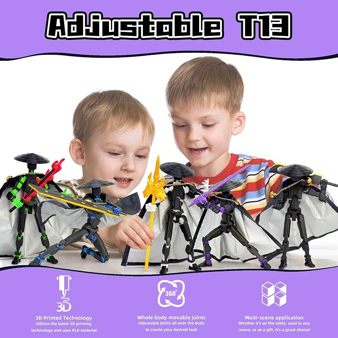 T13 Assembly Completed Action Figures,T-13 Action Figure, Robo 13 3D Printed Action Figure - The Ultimate Hero for Action-Packed Playtime,5.2 Inch, Black Purple