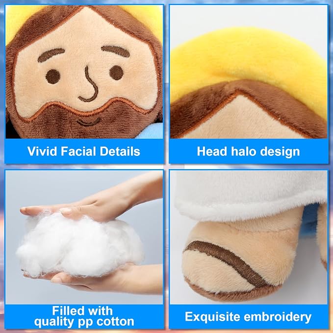 Yelakey 13" Jesus Plush Brown Jesus Stuffed Doll Christian Plushie Doll for Easter Christmas Church Religious Gifts for Kids Adults (brownblue)