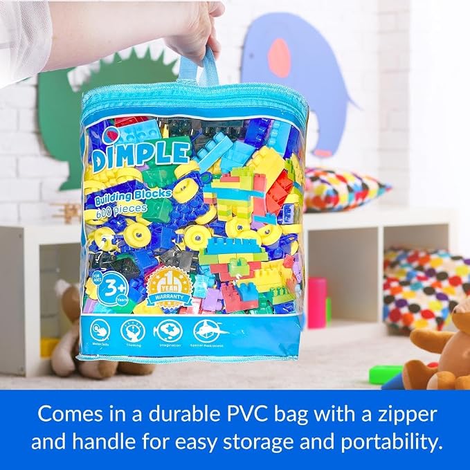 Dimple Large Building Blocks for Toddlers/Kids (600 Piece) Stackable, Multi-Colored, Interlocking Toys Safe, Non-Toxic Plastic Bright Colors, Waterproof Boys, Girls Age 3 for Kids